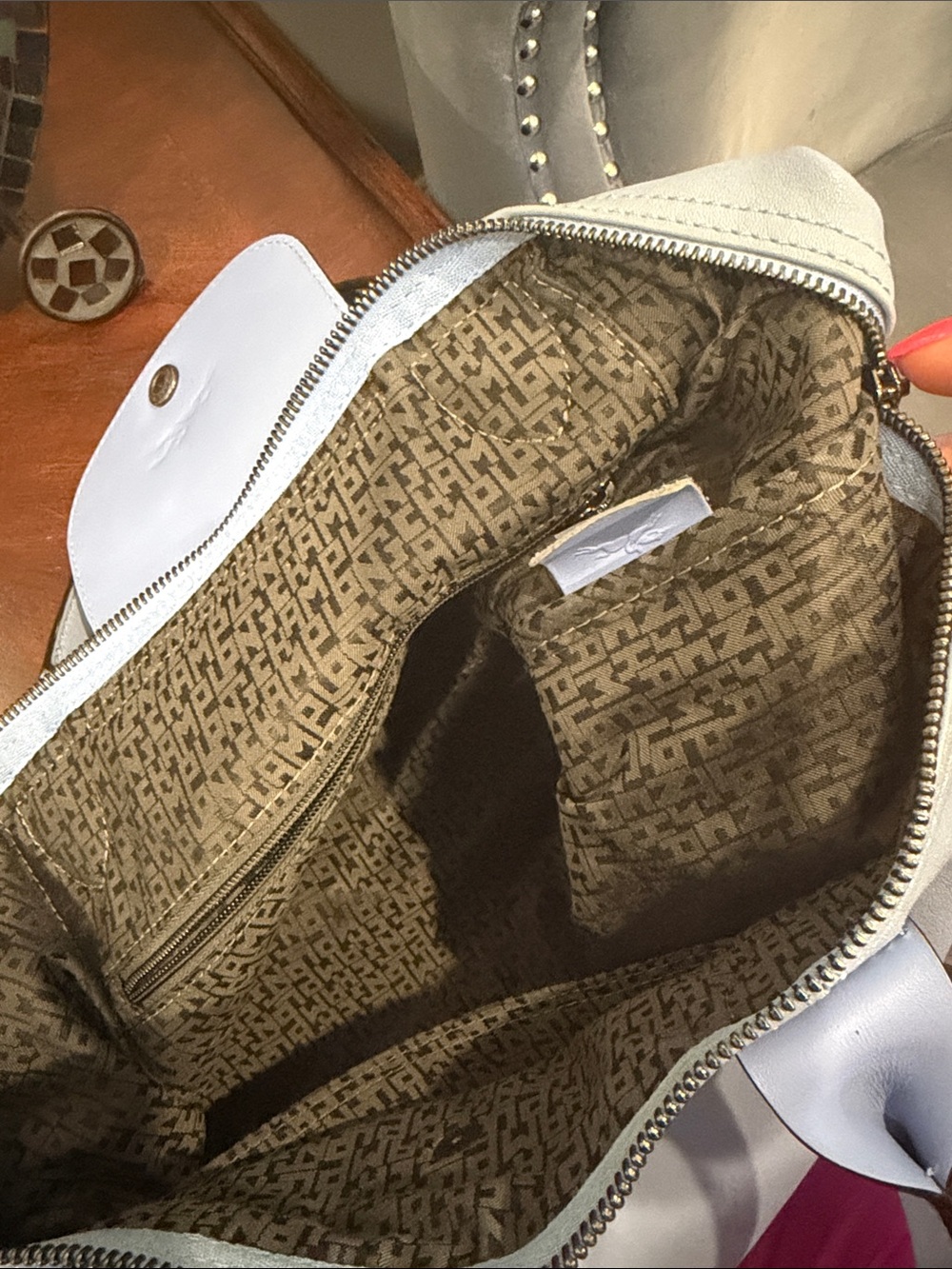 Longchamp Le Pliage Heritage Leather Tote in Light Blue - Picture 10 of 11